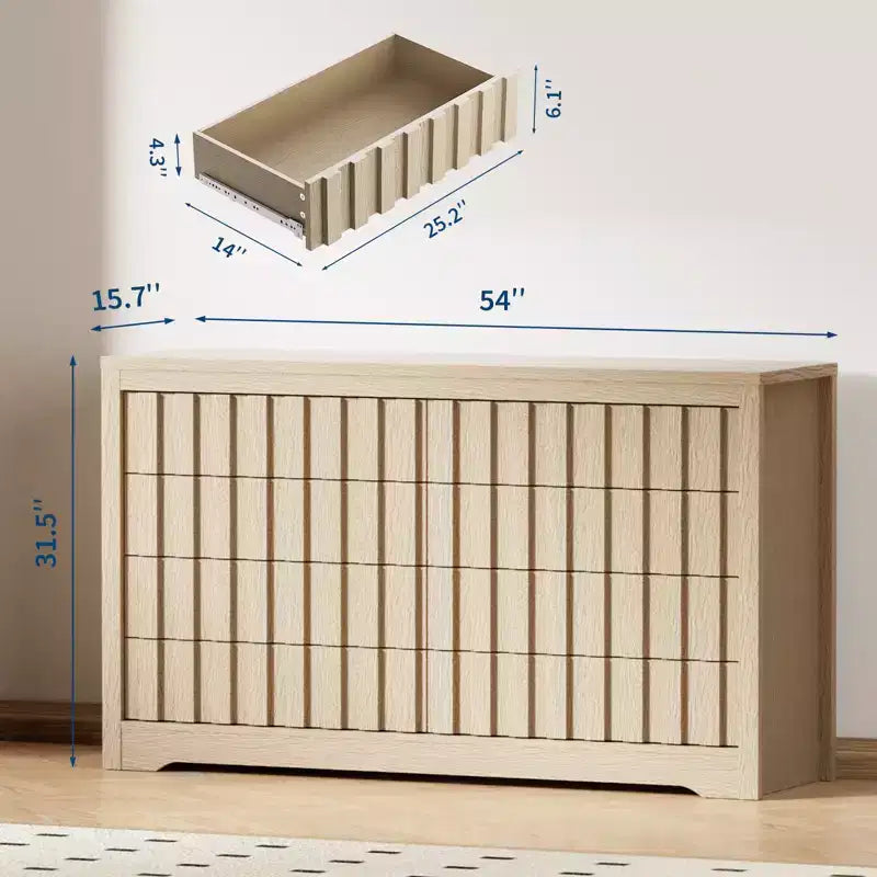 8 Drawer Dresser for Bedroom - Mid Century Modern Chest of Drawers, Wood Tall Nightstand, Striped Fluted Side Table, Enhanced Safety