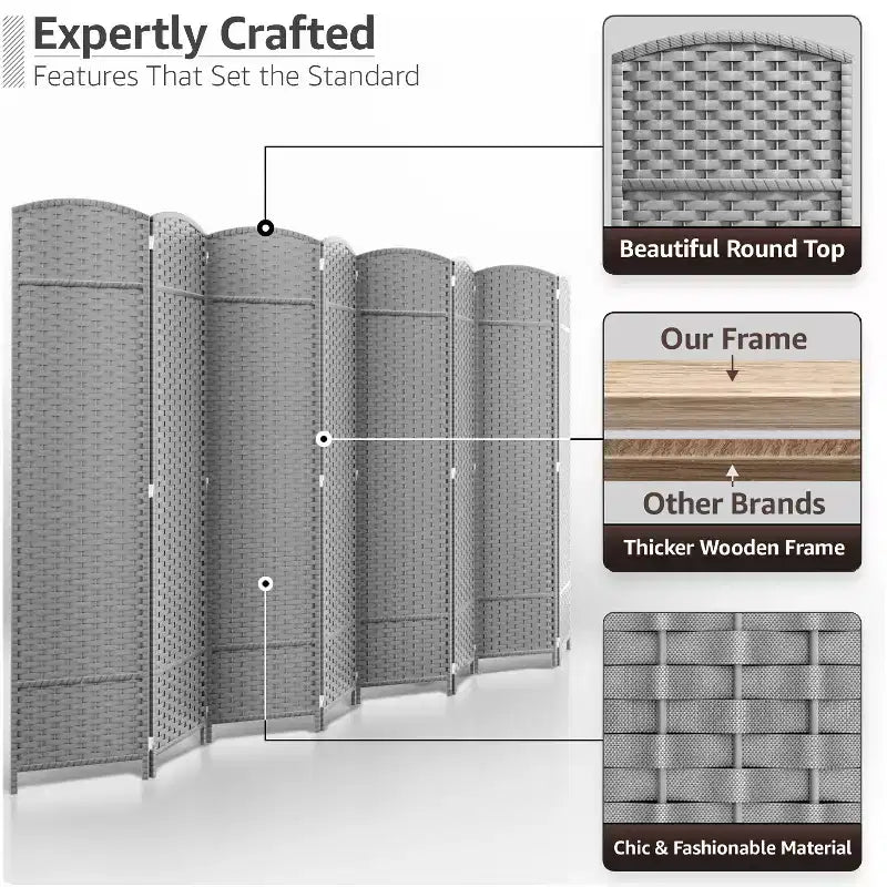 Sorbus Extra Wide Double Hinged 8 Panels Partition Room Dividers - Mesh Hand-Woven Design Folding Privacy Screens, Wall Divider for Room Separation