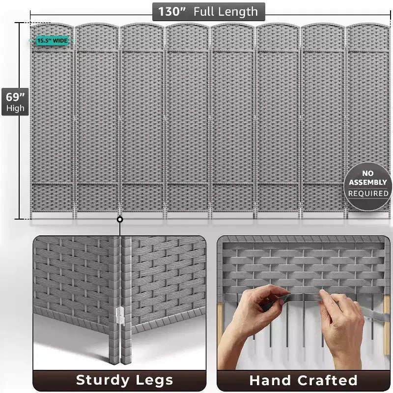 Sorbus Extra Wide Double Hinged 8 Panels Partition Room Dividers - Mesh Hand-Woven Design Folding Privacy Screens, Wall Divider for Room Separation