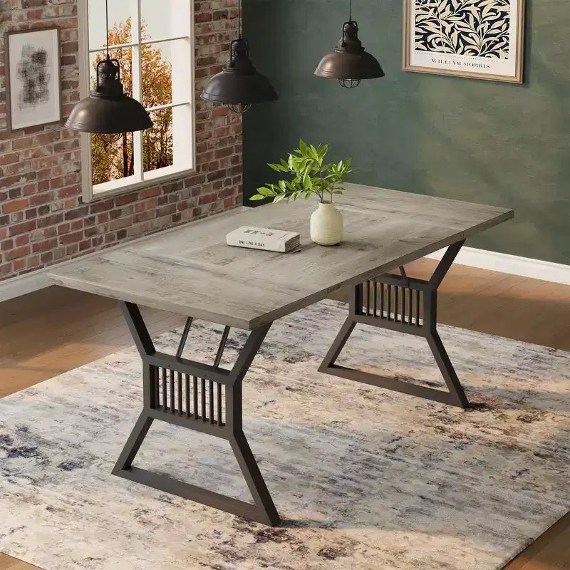 70.8 Farmhouse Dining Table for 68, Rectangular Wood Kitchen Table with Waterproof Top & Metal Legs for Dining Room