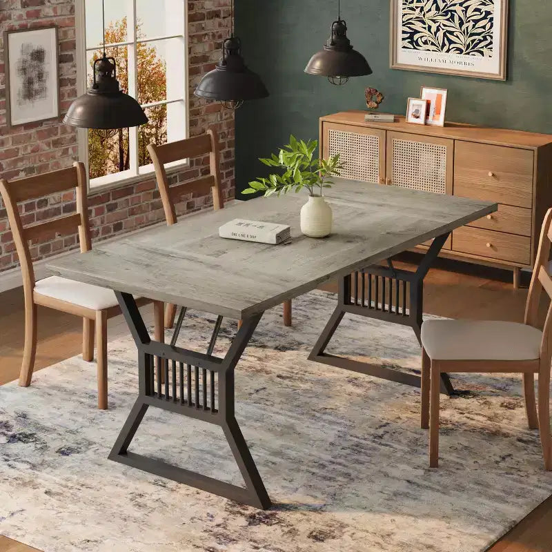 70.8 Farmhouse Dining Table for 68, Rectangular Wood Kitchen Table with Waterproof Top & Metal Legs for Dining Room
