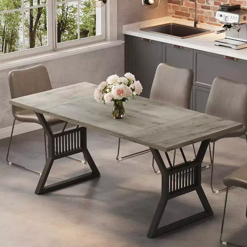 70.8 Farmhouse Dining Table for 68, Rectangular Wood Kitchen Table with Waterproof Top & Metal Legs for Dining Room