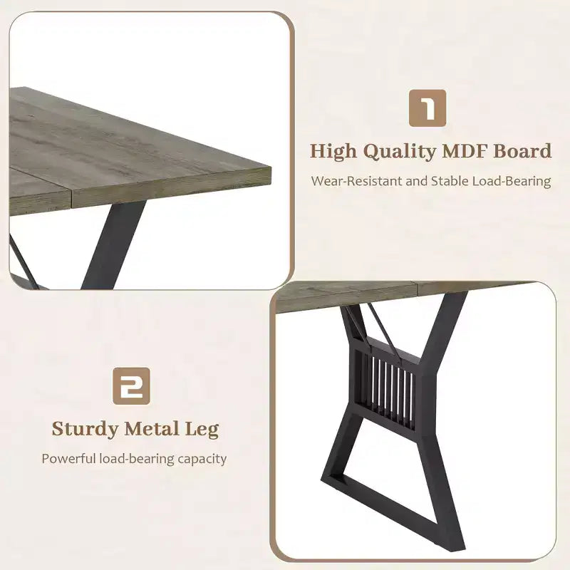 70.8 Farmhouse Dining Table for 68, Rectangular Wood Kitchen Table with Waterproof Top & Metal Legs for Dining Room