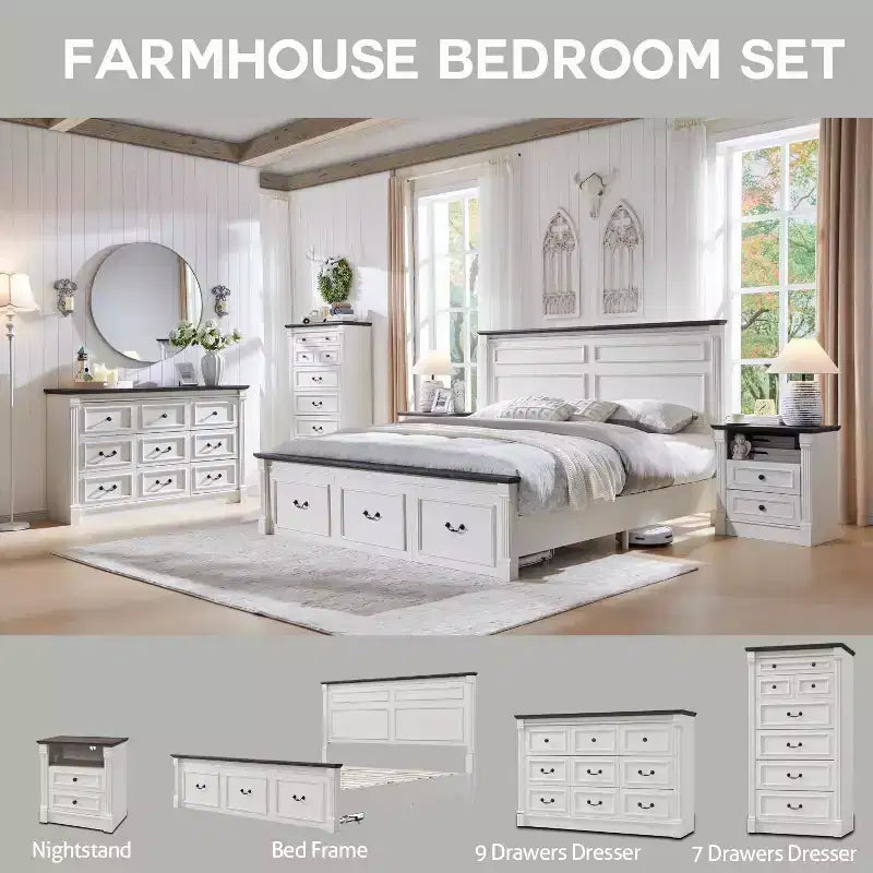 Mastgoal 55 Farmhouse Dresser with 9 Drawers, Large Rustic Wood Closet Storage with Roman Column for Bedroom