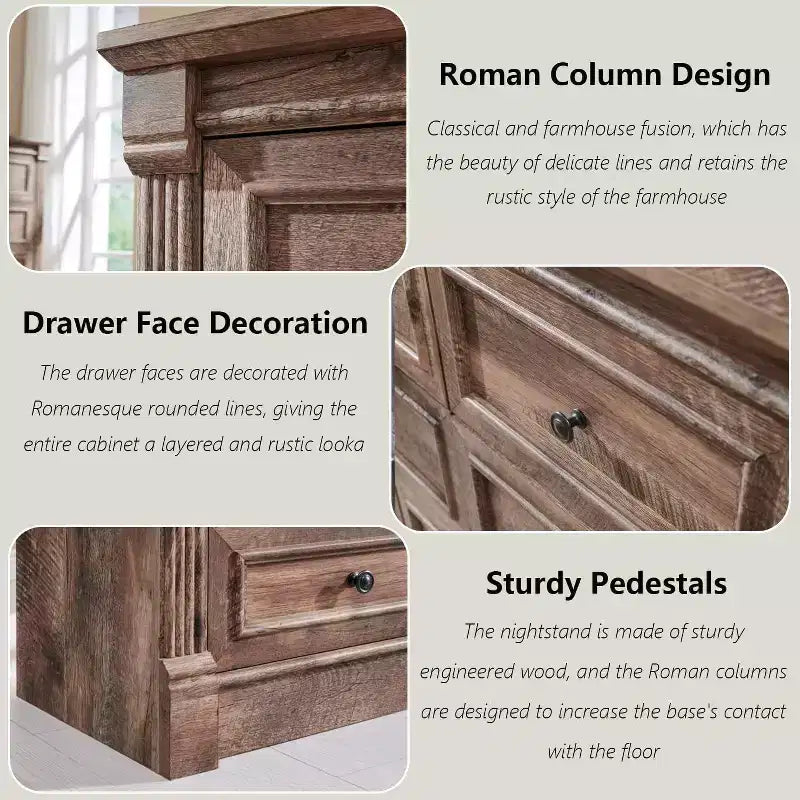 Mastgoal 55 Farmhouse Dresser with 9 Drawers, Large Rustic Wood Closet Storage with Roman Column for Bedroom