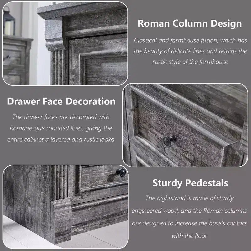 Mastgoal 55 Farmhouse Dresser with 9 Drawers, Large Rustic Wood Closet Storage with Roman Column for Bedroom