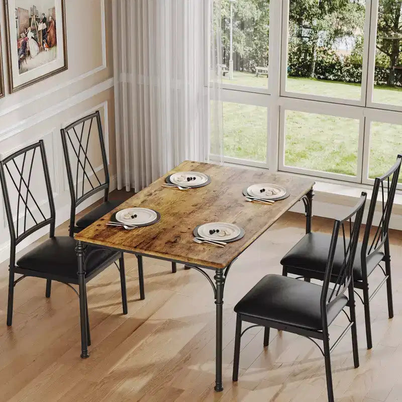 CuisinSmart 5-Piece Dining Table Set, Kitchen Table and Chairs, Metal and Wood Indoor Rectangular Dining Table Furniture Set