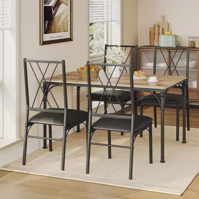 CuisinSmart 5-Piece Dining Table Set, Kitchen Table and Chairs, Metal and Wood Indoor Rectangular Dining Table Furniture Set