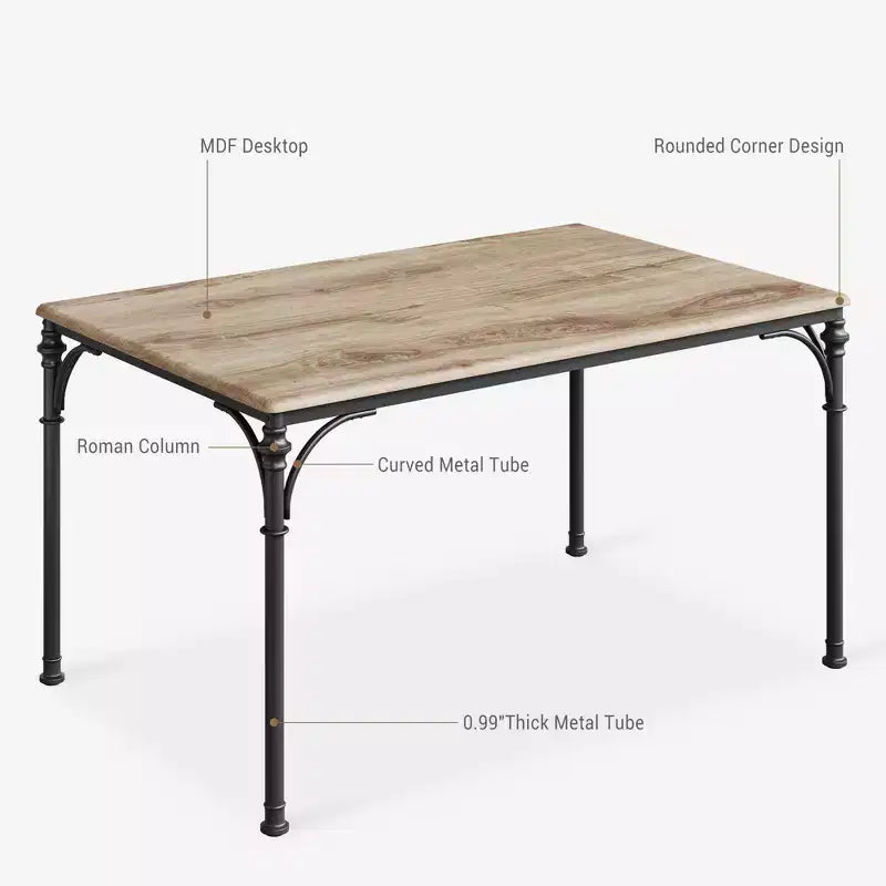 CuisinSmart 5-Piece Dining Table Set, Kitchen Table and Chairs, Metal and Wood Indoor Rectangular Dining Table Furniture Set