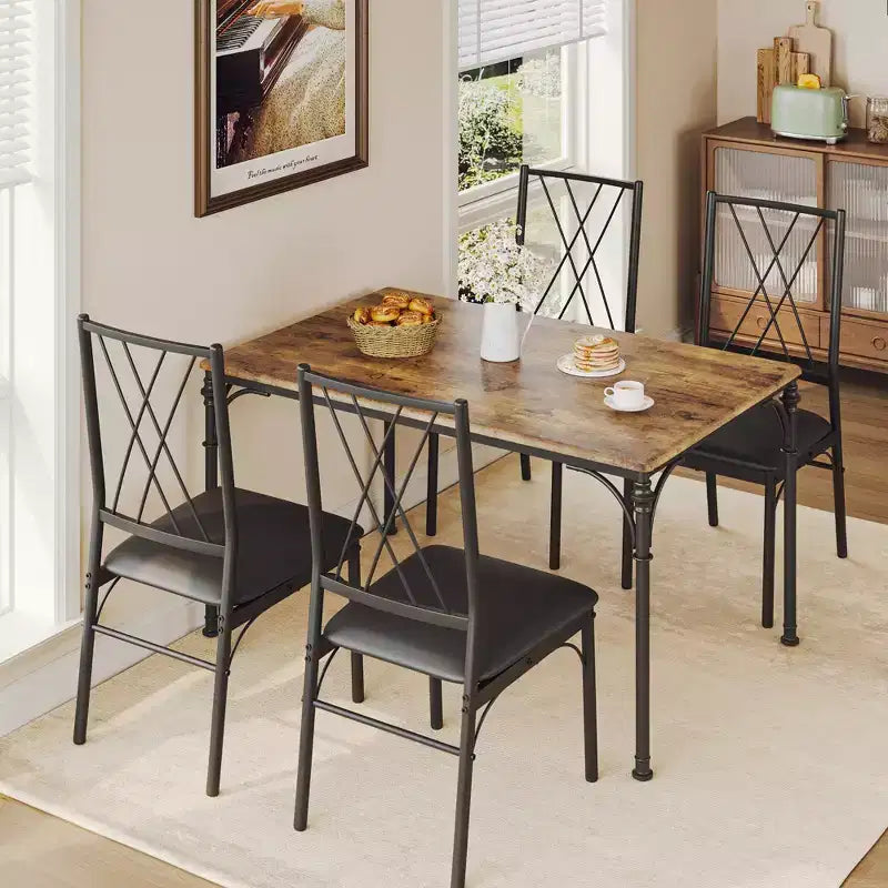 CuisinSmart 5-Piece Dining Table Set, Kitchen Table and Chairs, Metal and Wood Indoor Rectangular Dining Table Furniture Set