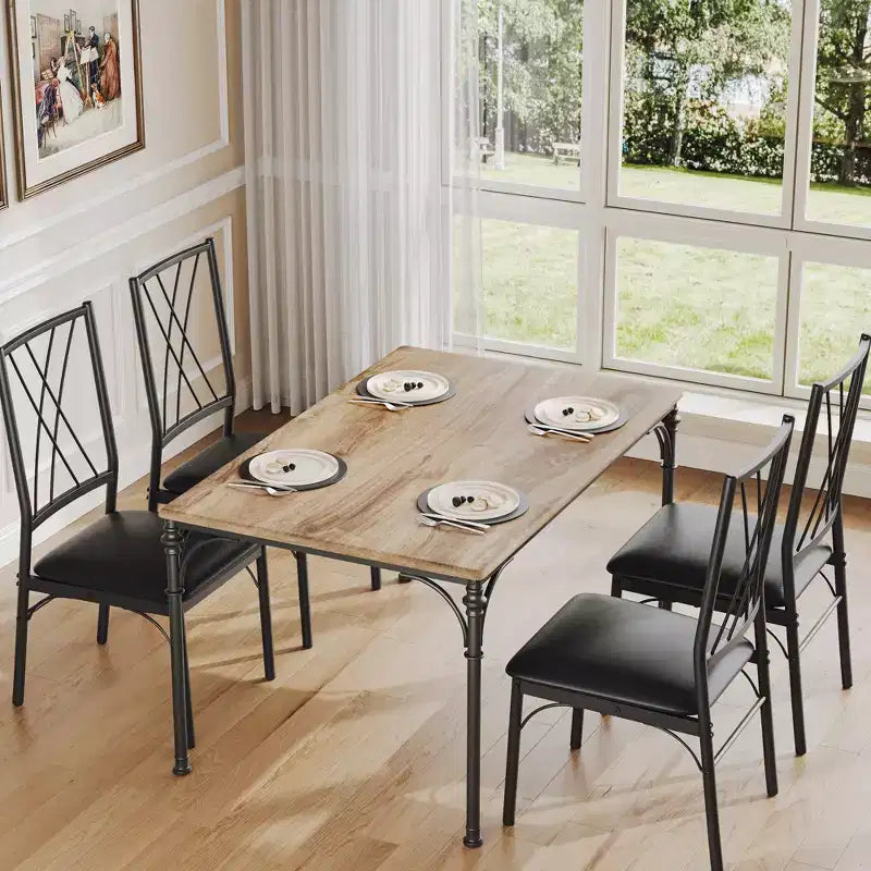 CuisinSmart 5-Piece Dining Table Set, Kitchen Table and Chairs, Metal and Wood Indoor Rectangular Dining Table Furniture Set