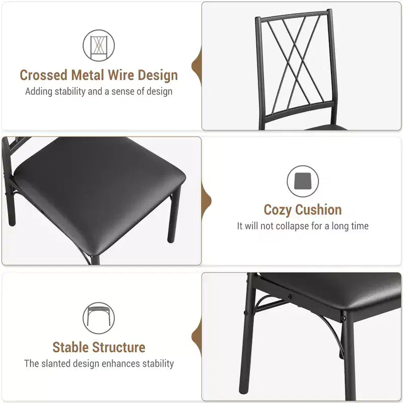 CuisinSmart 5-Piece Dining Table Set, Kitchen Table and Chairs, Metal and Wood Indoor Rectangular Dining Table Furniture Set