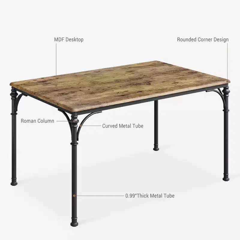 CuisinSmart 5-Piece Dining Table Set, Kitchen Table and Chairs, Metal and Wood Indoor Rectangular Dining Table Furniture Set