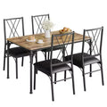 CuisinSmart 5-Piece Dining Table Set, Kitchen Table and Chairs, Metal and Wood Indoor Rectangular Dining Table Furniture Set