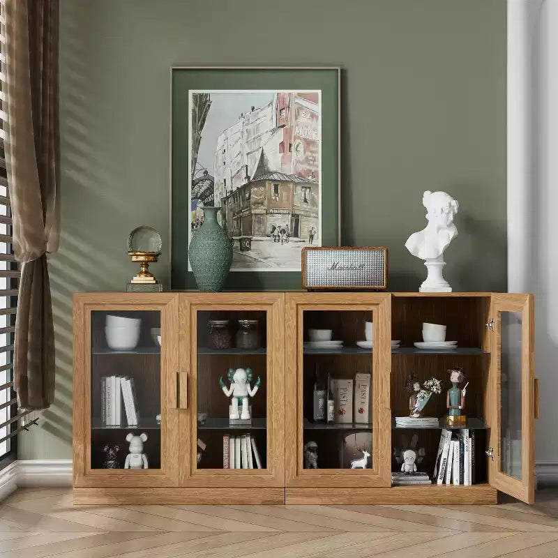 PexFix 31x62x16 Sideboard Cabinet with 4 Doors and Storage Multipurpose Organizer for Kitchen Living Room Brown