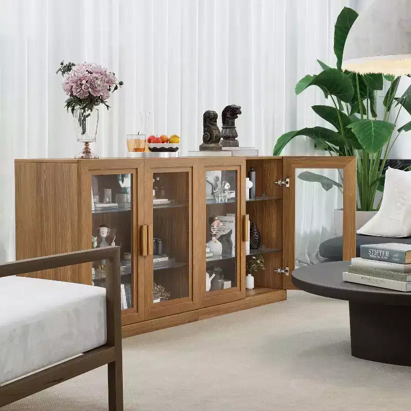 PexFix 31x62x16 Armoire latérale avec 4 portes et rangement, organisateur polyvalent pour cuisine, salon, marron