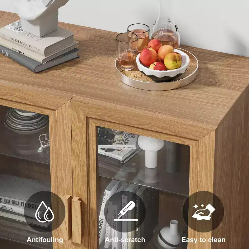 PexFix 31x62x16 Armoire latérale avec 4 portes et rangement, organisateur polyvalent pour cuisine, salon, marron