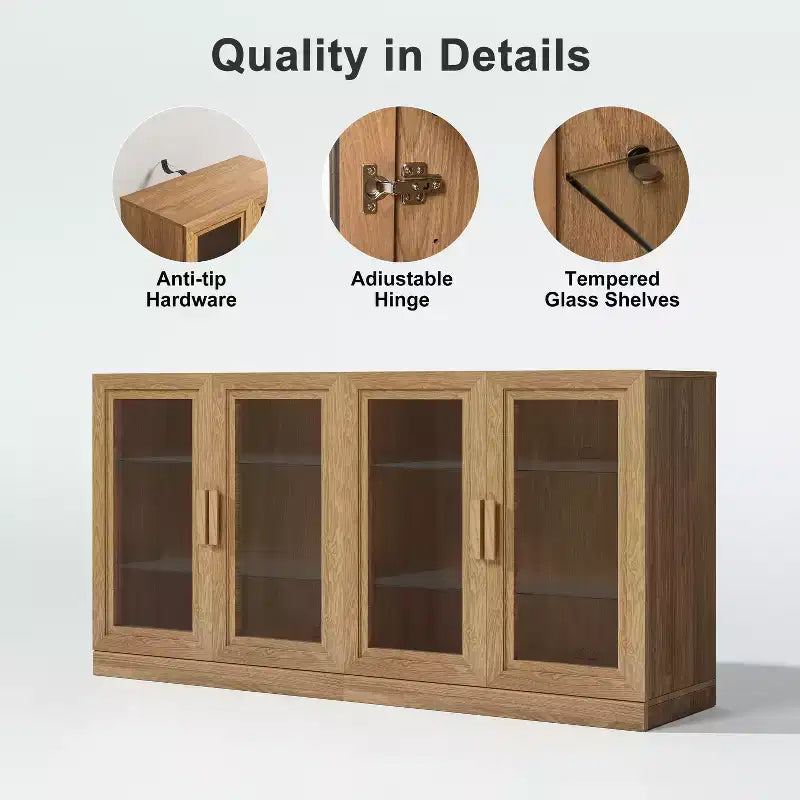 PexFix 31x62x16 Armoire latérale avec 4 portes et rangement, organisateur polyvalent pour cuisine, salon, marron