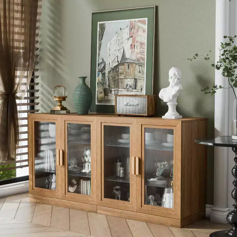 PexFix 31x62x16 Armoire latérale avec 4 portes et rangement, organisateur polyvalent pour cuisine, salon, marron