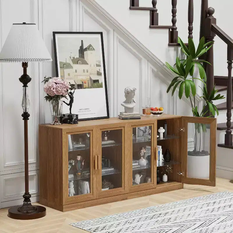 PexFix 31x62x16 Armoire latérale avec 4 portes et rangement, organisateur polyvalent pour cuisine, salon, marron