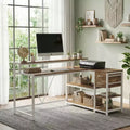 MAYEERTY L-Shaped Corner Desk with Monitor Stand, Drawers & Storage Shelves