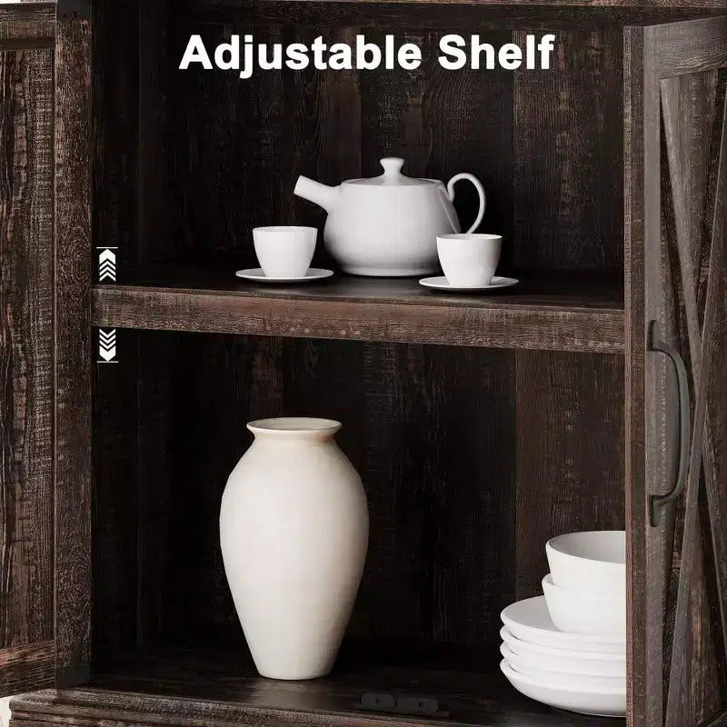 GustoWave Étagère à Livres à 5 Niveaux, Bibliothèque de Style Ferme avec Armoire, Bibliothèque Haute de 174,5 cm avec Portes de Rangement, Étagère à Livres en Bois à 5 Niveaux pour Bureau à Domicile