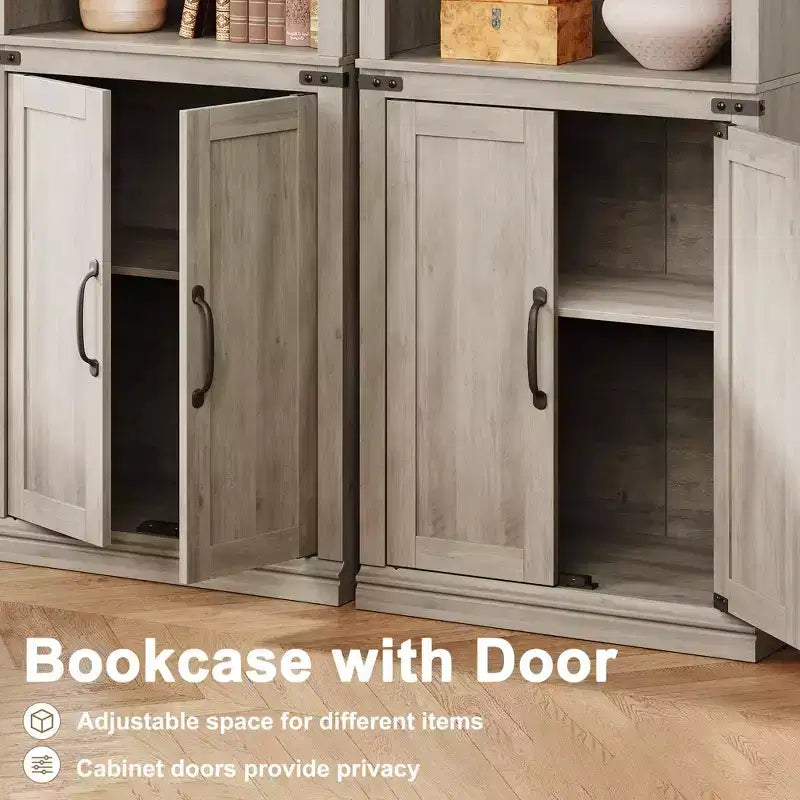 GustoWave Étagère à Livres à 5 Niveaux, Bibliothèque de Style Ferme avec Armoire, Bibliothèque Haute de 174,5 cm avec Portes de Rangement, Étagère à Livres en Bois à 5 Niveaux pour Bureau à Domicile
