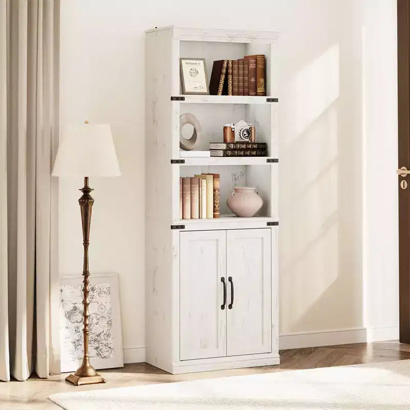 GustoWave Étagère à Livres à 5 Niveaux, Bibliothèque de Style Ferme avec Armoire, Bibliothèque Haute de 174,5 cm avec Portes de Rangement, Étagère à Livres en Bois à 5 Niveaux pour Bureau à Domicile