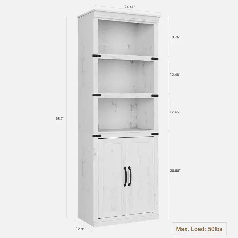 GustoWave Étagère à Livres à 5 Niveaux, Bibliothèque de Style Ferme avec Armoire, Bibliothèque Haute de 174,5 cm avec Portes de Rangement, Étagère à Livres en Bois à 5 Niveaux pour Bureau à Domicile