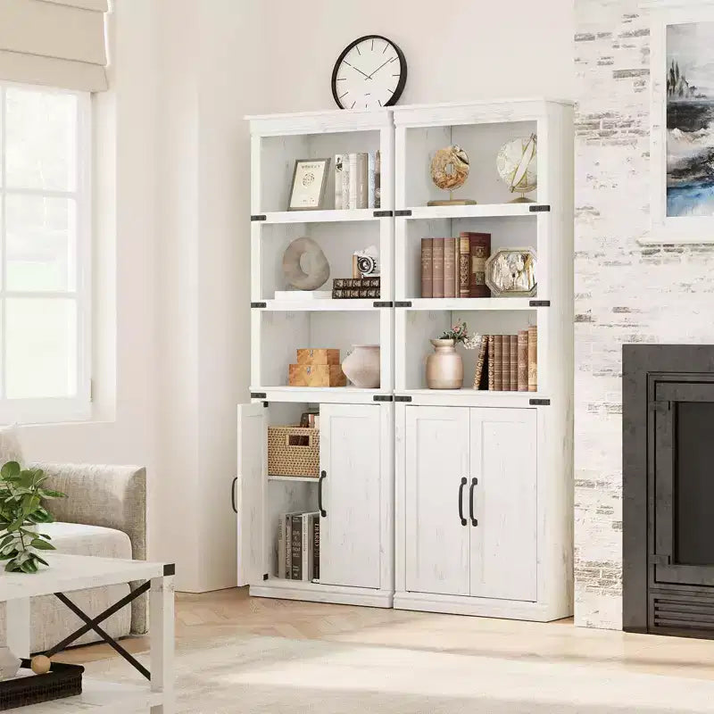 GustoWave Étagère à Livres à 5 Niveaux, Bibliothèque de Style Ferme avec Armoire, Bibliothèque Haute de 174,5 cm avec Portes de Rangement, Étagère à Livres en Bois à 5 Niveaux pour Bureau à Domicile