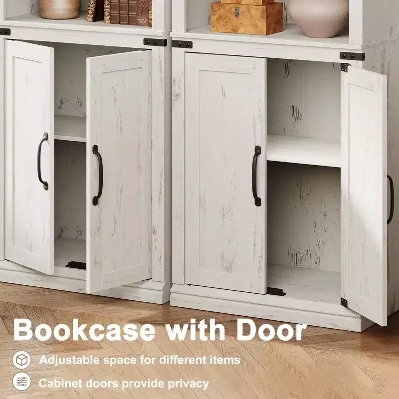 GustoWave Étagère à Livres à 5 Niveaux, Bibliothèque de Style Ferme avec Armoire, Bibliothèque Haute de 174,5 cm avec Portes de Rangement, Étagère à Livres en Bois à 5 Niveaux pour Bureau à Domicile