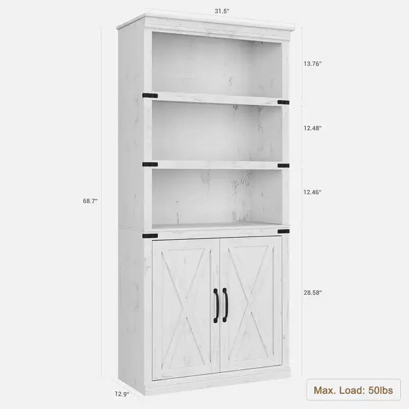 GustoWave Étagère à Livres à 5 Niveaux, Bibliothèque de Style Ferme avec Armoire, Bibliothèque Haute de 174,5 cm avec Portes de Rangement, Étagère à Livres en Bois à 5 Niveaux pour Bureau à Domicile