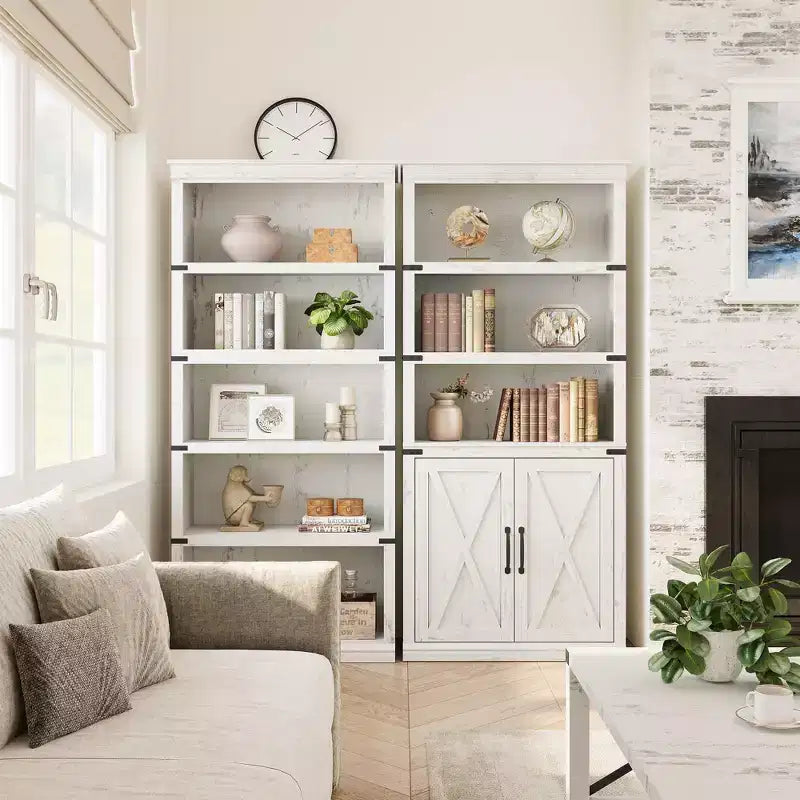 GustoWave Étagère à Livres à 5 Niveaux, Bibliothèque de Style Ferme avec Armoire, Bibliothèque Haute de 174,5 cm avec Portes de Rangement, Étagère à Livres en Bois à 5 Niveaux pour Bureau à Domicile