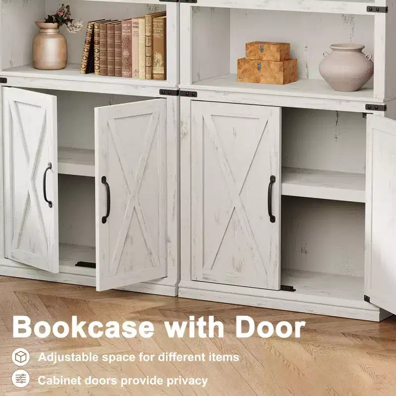 GustoWave Étagère à Livres à 5 Niveaux, Bibliothèque de Style Ferme avec Armoire, Bibliothèque Haute de 174,5 cm avec Portes de Rangement, Étagère à Livres en Bois à 5 Niveaux pour Bureau à Domicile