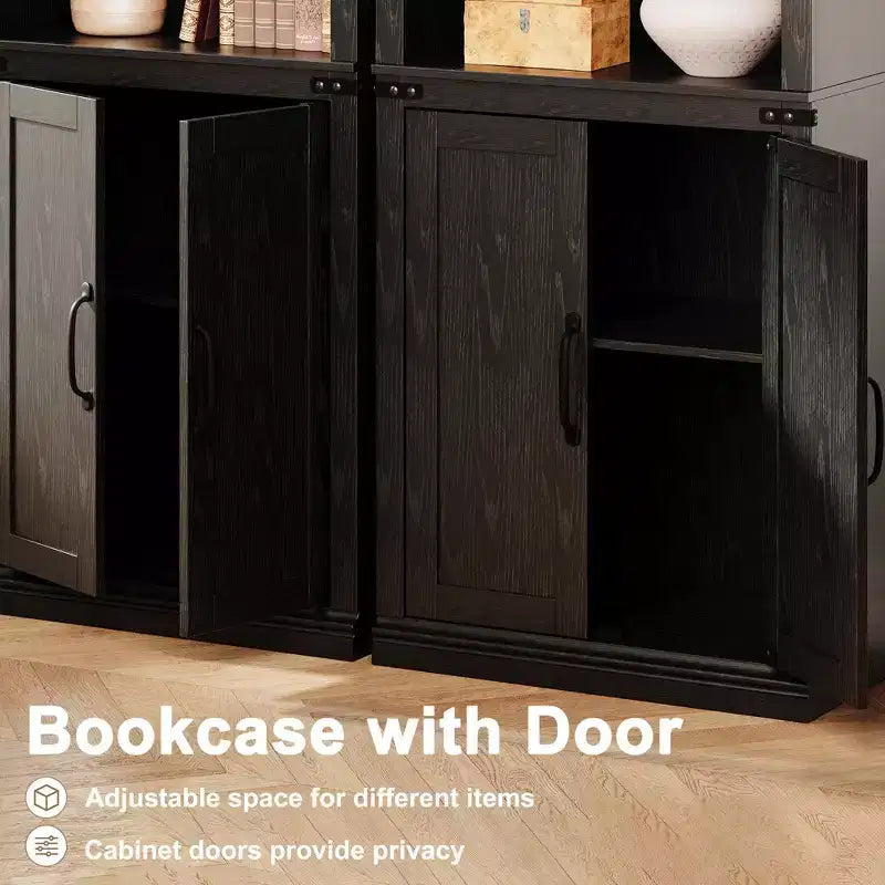 GustoWave Étagère à Livres à 5 Niveaux, Bibliothèque de Style Ferme avec Armoire, Bibliothèque Haute de 174,5 cm avec Portes de Rangement, Étagère à Livres en Bois à 5 Niveaux pour Bureau à Domicile