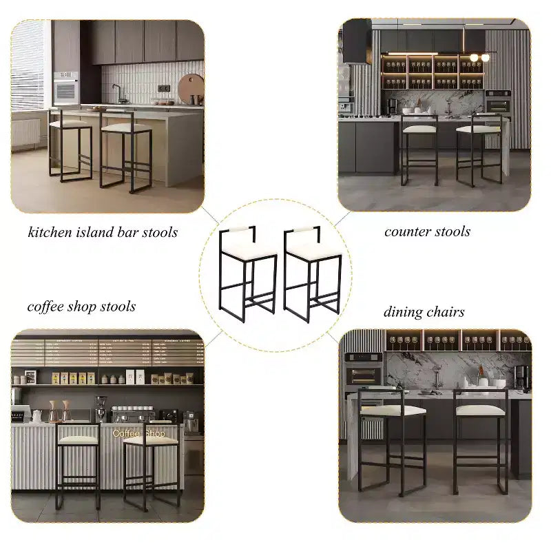 MAYEERTY Set of 2 Barstools Faux Leather Upholstery Metal Frame Counter Height for Kitchen Island Beige
