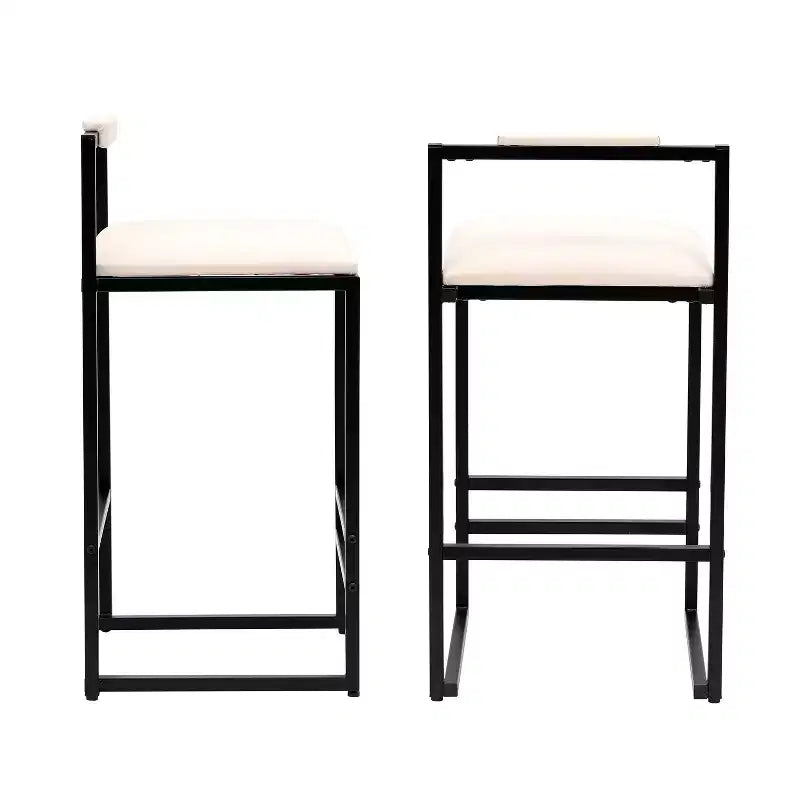 MAYEERTY Set of 2 Barstools Faux Leather Upholstery Metal Frame Counter Height for Kitchen Island Beige