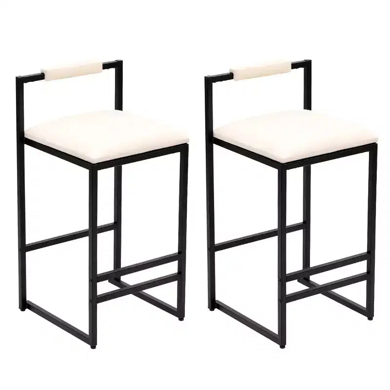 MAYEERTY Set of 2 Barstools Faux Leather Upholstery Metal Frame Counter Height for Kitchen Island Beige