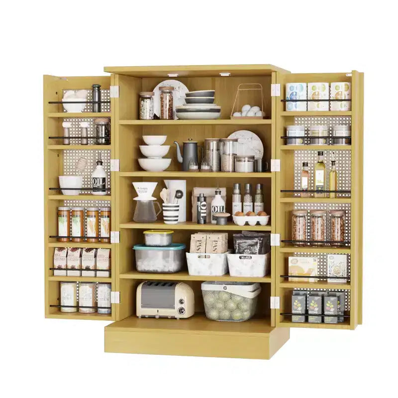 VINGLI Pantry Cabinet, Rattan Kitchen Storage Cabinet with 2 Doors and Adjustable Shelves, 40.5 H Food Storage Freestanding Cupboard in Dining Room