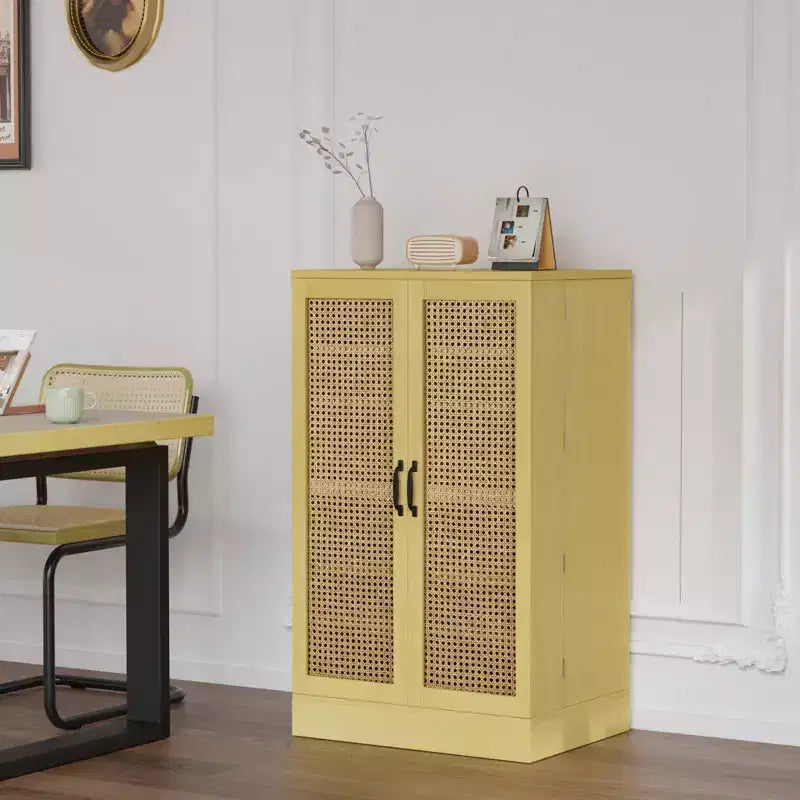 VINGLI Pantry Cabinet, Rattan Kitchen Storage Cabinet with 2 Doors and Adjustable Shelves, 40.5 H Food Storage Freestanding Cupboard in Dining Room