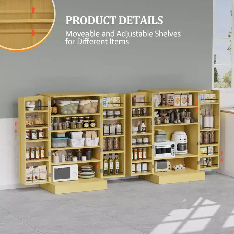 VINGLI Pantry Cabinet, Rattan Kitchen Storage Cabinet with 2 Doors and Adjustable Shelves, 40.5 H Food Storage Freestanding Cupboard in Dining Room