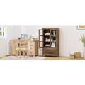 VINGLI Rustic Storage Cabinet with Glass Doors & Drawer, Solid Wood Leg, Walnut Finish Showcase