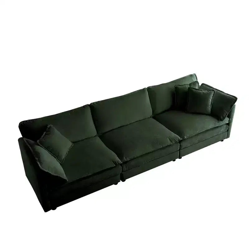 3 Piece Set 3 Seat Sofa Extra Deep Seat Sectional Sofa for Living Room Green Chenille