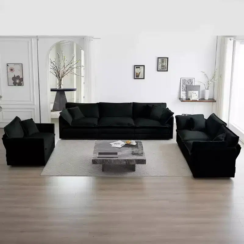 3 Piece Set 3 Seat Sofa Extra Deep Seat Sectional Sofa for Living Room Green Chenille