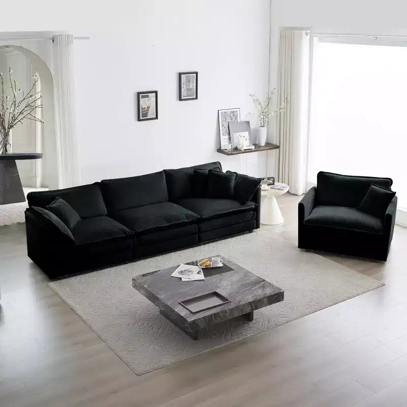 3 Piece Set 3 Seat Sofa Extra Deep Seat Sectional Sofa for Living Room Green Chenille