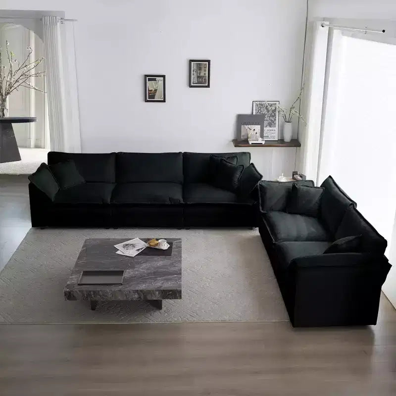 3 Piece Set 3 Seat Sofa Extra Deep Seat Sectional Sofa for Living Room Green Chenille