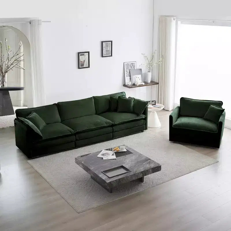 3 Piece Set 3 Seat Sofa Extra Deep Seat Sectional Sofa for Living Room Green Chenille