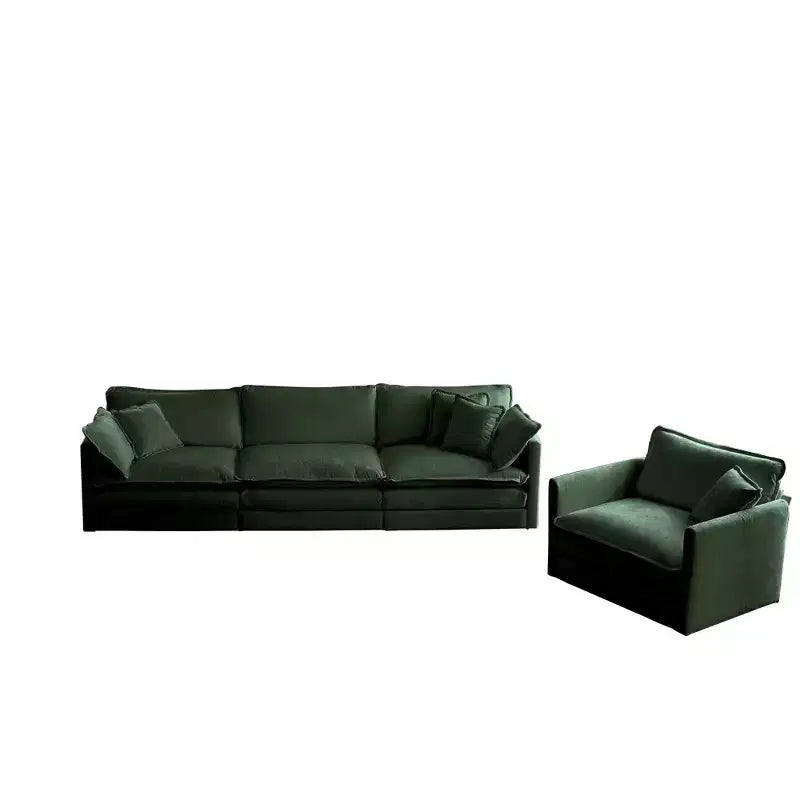 3 Piece Set 3 Seat Sofa Extra Deep Seat Sectional Sofa for Living Room Green Chenille