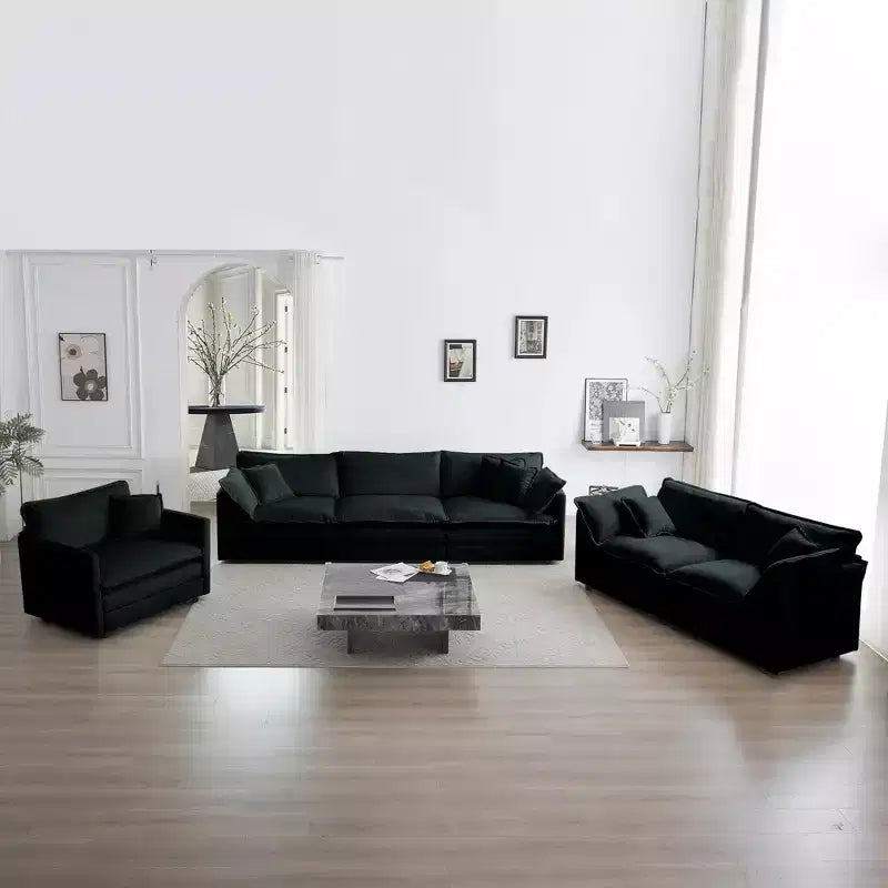 3 Piece Set 3 Seat Sofa Extra Deep Seat Sectional Sofa for Living Room Green Chenille