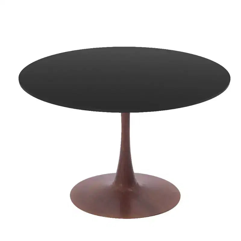 LeisureMod Bristol Round Dining Table  MDF Top with Walnut Wood Steel Pedestal Base, Modern Kitchen & Dining Room Accent Table for Small Spaces